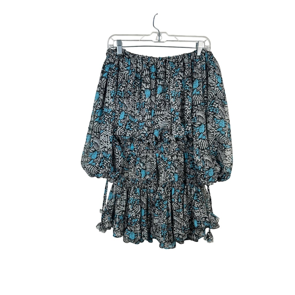 MISA Los Angeles Mini Dress Women XS Blue Black Excellent Smocked Ruffle Boho